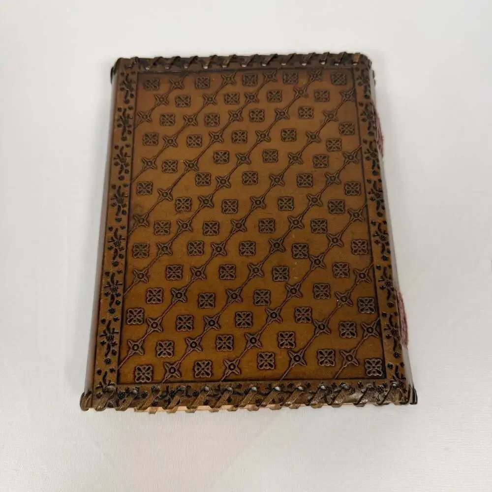 Vintage Tooled Leather Journal with Cross Emblem 5.5x7.5